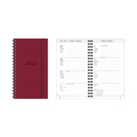 Idena 12056 Pocket Diary 2026 in Format 8.7 x 15.3 cm, 1 Week on 2 Pages, Appointment Calendar with Hard Cover in Red and Spiral Bound