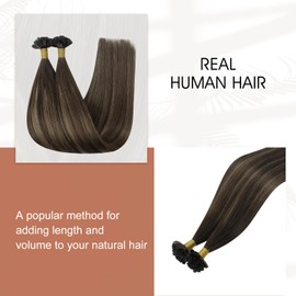 Full Shine Keratin Bond Hair Extensions Remy Ktip Hair Extensions Real Human Hair Color 2/8/2 Balayage Prebonded Fusion Human Hair Extensions 20Inch Straight Hair Extensions 50Gram Natural