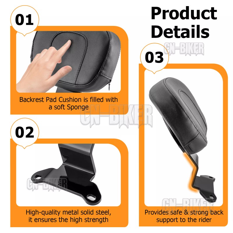 CB Gloss Black Driver Rider Backrest For Harley Breakout FXBR