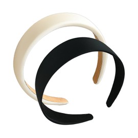 Pack of 2 Black and White Headbands, 3 cm, Wide Headbands for Women, Fashionable Women's Headbands, Fluffy Headbands for Women, Non-Slip Headbands, Padded Headbands