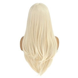 SWACC Long Layered Straight Wig with Bangs Synthetic Hair Wig for Women with Wig Cap (Platinum Blonde)