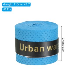 PATIKIL 43.3 Inch Tennis Racket Grip Tape, Pack of 16, PU Overgrip, Round Groove, Non-Slip, Sweat-Absorbing for Badminton Fishing Rod, Blue