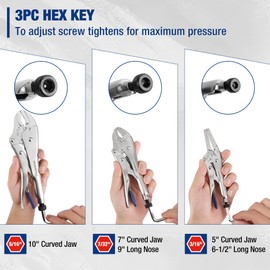 WORKPRO 5-Piece Pliers Set - 6", "7-', 10' Curved Jaw Pliers, Fast Release with 3pc Hex Keys