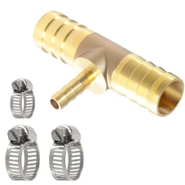 5/8" X 1/4" X 5/8" Brab Reducing Tee Brass Barb Fittings with Stainless Steel Pipe Clamps for Gas/Fuel/Air