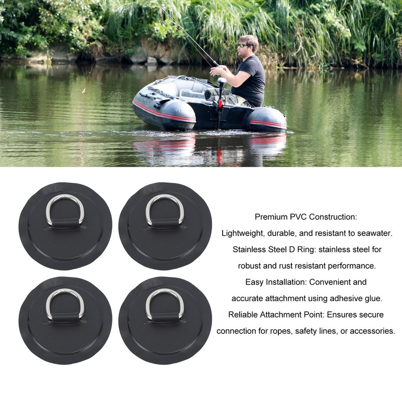4PCS D Ring Patch PVC Round Shape Strong Stainless Steel