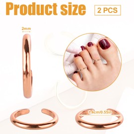 2 Pcs Adjustable Toe Rings for Women, Open Band Toe Rings Fashion Minimalist Summer Beach Foot Jewelry for Women's Fashion Gifts(Rose Gold)