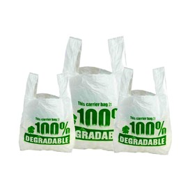 100 Bags of Large White Vest plastic carrier bags 11 x 17 x 21" - Strong reusable shopping bag 100% degradable - Recycled Eco Friendly Plastic Bags