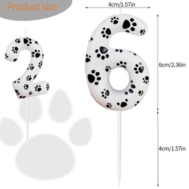 FUNCANDLE White Dog Paw Print Birthday Candles Number 6,Happy Birthday Candle,Dog Paw Toppers Candles for Pet Puppy Cat Party,Decorations for Boys and Girls 6th Birthday Party Supplies