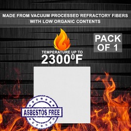 Ceramic Fiber Board - 1" Thick x 12" x 12" - 2300F Rated - Pack of 1 - Fireproof Board - Ceramic Insulation Baffle Board for Stove, Fireplace, Pizza Oven, Forge, Furnace, Kiln, Boiler