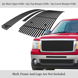 APS Compatible with GMC Sierra 1500 2007-2013 & 07-10 1500 Denali Main Upper Top Lower Bumper Stainless Steel Black 8x6 Horizontal Billet Front Grill Grille Insert Combo G67743J
