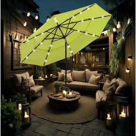 BELLA LEAF 9ft 3 Tiers LED Lights Patio Umbrella with Tilt Function and Crank Handle and Protective Cover (base, table and chairs not included)