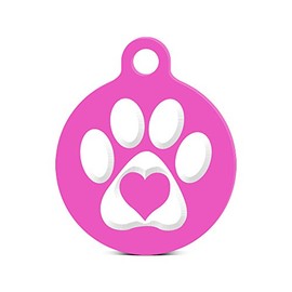 Love Paw Round Keychain with Tab Engraved with Heart Hot Pink