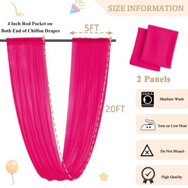 MODFUNS Wedding Ceiling Drapes Hot Pink Ceiling Drapery 5x20ft 2 Panels Sheer Arch Drapery Chiffon Curtain Drapes Tulle Ceiling Fabric Draping Fabric Party Stage Prom Ceremony Decor
