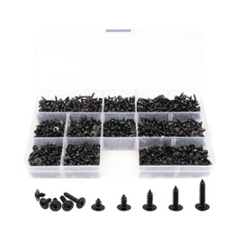LBY 1000pcs M2.3 M2.6 Truss Head Self Tapping Screws, Wafer Head Screws, Pan Head with Washer Screw 10 Sizes Self Tapping Screws Assortment Kit, Carbon Steel (Blacking)