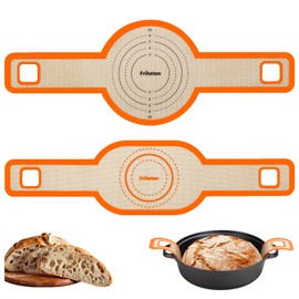 Friheten Sourdough Silicone Bread Sling -Oval and Round Non-Stick & Easy Clean Silicone Bread Mat for Dutch Oven. Reusable With Extra Long Handles Silicone Bread baking Supplies tools accessories (Orange)
