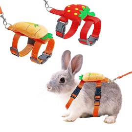 Tezuyok Rabbit Harness, 2 Pack Adjustable Animal Harness and Leash, Medium, Red, Carrot & Strawberry Design, Casual or Playful Style, for Small Pet Animals Training, Walking, Leisure