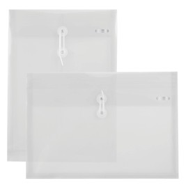 BAZIC Products Plastic Envelopes with String Closure, Clear Poly Envelopes with 1 Top-Loading and 1 Side-Loading Design, Durable Transparent File Holders for Home, Office, or School, 2-Count
