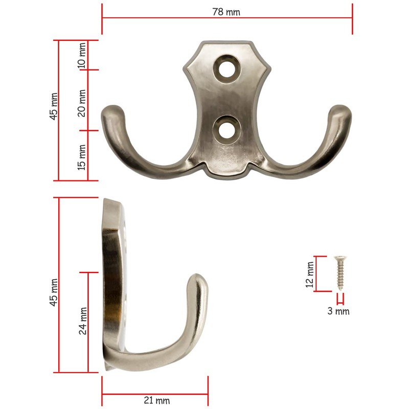 Fuxxer® - 5 Classic Coat Hooks, Clothes Hooks, Double Hooks,