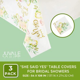 Juvale She Said Yes Table Covers for Bridal Showers (54 x 108 in., 3 Pack)