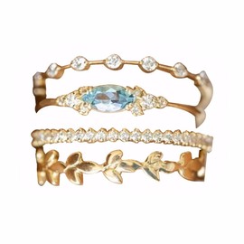 TOFBS Set of 4 Women's Gold-Plated Rings Set, Stackable Cubic Zirconia Finger Ring, Ankle Rings, Elegant and Stylish Ambience, Suitable for Banquet Events