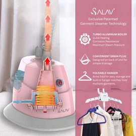 SALAV® Standing Steamer with Garment Hanger, 1.3L Water Tank for 1 Hour Continuous Steaming, Heats in 45 Seconds, Double-Insulated Steam Hose (Blush, Garment Steamer)