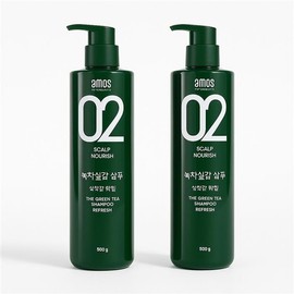 [Wellbeing Warehouse] Amos Green Tea Real Feel Shampoo for Oily Hair 500g 2 Packs / [웰빙창고] 아모스 녹차실감 샴푸액 지성 500g 2개