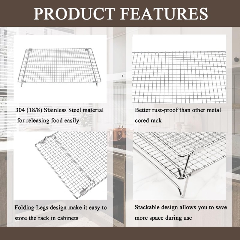 Set of 2 Cooling Racks with Folding Legs，for Cooking, Roasting,