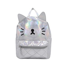 MOSSTYUS Women's Laser Holographic Backpack Cute Hologram Shoulder Bag Casual Daypack Purse Christmas Birthday Gift,Silver Cat