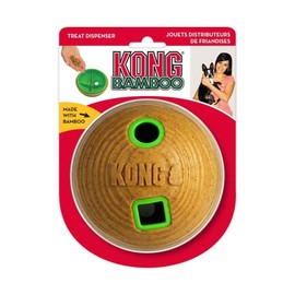 KONG Treat Dispenser Bamboo Feeder Ball Dog Toy, Medium, Tan