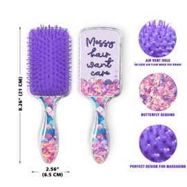 WIRESTER Rectangle Glitter Hair Brush For All Hair Types, Comb Hair Brush for Girls Women, Detangle Hairbrush Suitable for Wet and Dry Hair - Messy Hair Want Care Mermaid Pattern