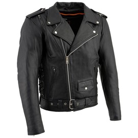 Milwaukee Leather LKM1775 Men's Black Leather Vintage Brando Style Motorcycle Riders Jacket with Side Laces - Small