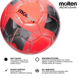 Molten Vantaggio 2000 Soft Touch Football | Premium Training Ball | Thick 6mm Cushion Foam Added Softness | Enjoy the Speed | Smooth PU Leather | Size 5 - Boys and Girls Aged 14 plus and Adults
