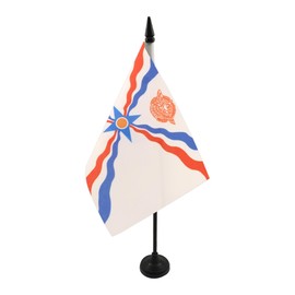 AZ FLAG ASSYRIA NEW TABLE FLAG 5'' x 8'' - ASSYRIAN DESK FLAG 21 x 14 cm - Black plastic stick and base