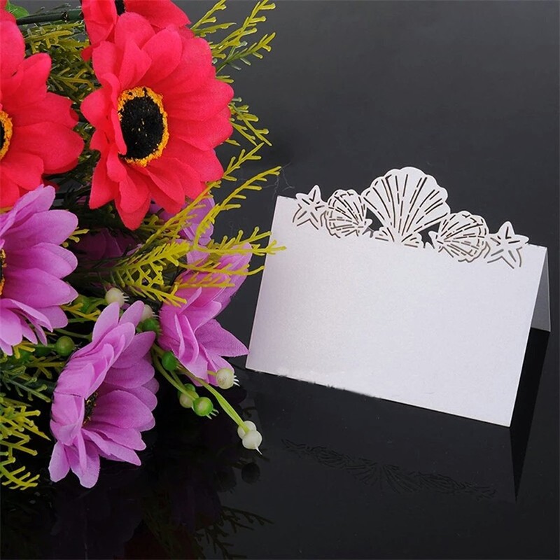 JOYJULY Pack of 50 Beach Themed Wedding Place Card Seashell