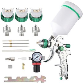 ENDOZER Professional HVLP Spray Gun Set Gravity Feed Air Spray Gun with 1.3, 1.5, 1.8mm Nozzles, 20 oz, 600cc with Gauge for Auto Paint, Primer, Clear/Top Coat & Touch-Up - Color: Green