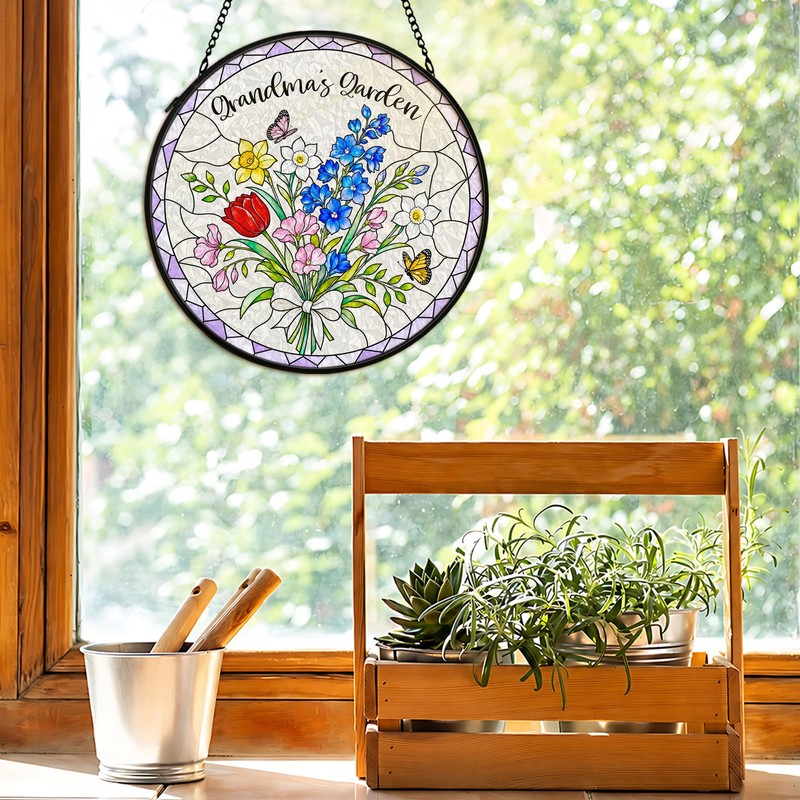 Nonna Grandma Gifts Stained Glass Suncatcher Window Hanging Decor