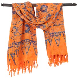 GURU SHOP Bali Batik Sarong, Wall Hanging, Wrap Skirt, Sarong Dress, Beach Towel, Men/Women, Orange, Synthetic, Size: One Size, Orange/2