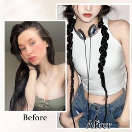 NICENEEDED 2PCS Ponytail Extension, Braid Hair Extension with Thin Hair, Long Braid Ponytail Extension with Hair Tie for Women Daily Wear