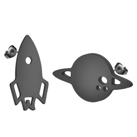 Rocket and Planet Earring Stainless Steel Space Stud Earrings for Women Men Devil Horn Dainty Geometric Rocket Jewelry Gift (black)