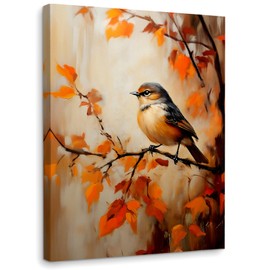 WODMIS Fall Bird Book Wall Decorations Framed Canvas Art, Rustic Autumn Maple Leaf Wall Decoration, Thanksgiving Harvest Decor Canvas Home Decorations for Living Room Kitchen Home Wall Decor 11x14