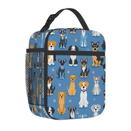 DJYQBFA Cute Dogs Breeds Lunch Box for Women Men Kids Adult Insulated Lunch Bag Reusable Lunch Cooler Tote Bag Portable Lunchbox for School Work Picnic