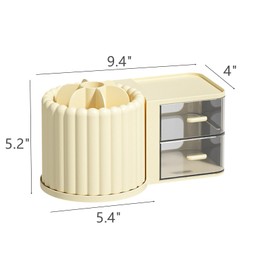 TANG SONG Plastic Rotate Makeup Brush Powder Puff Organizer Make up Brush Holder Cosmetic Storage Box Desktop Organizers (Cream Yellow)