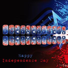 Independence Day Press on Nails Medium Square Fake Nails with Star Designs Blue Red Full Cover Glue on Nails Glossy Acrylic False Nails Summer Stick on Nails for Coquette Women Girls