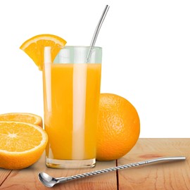 Pack of 5 Stainless Steel Straws, Spoons, Reusable Stainless Steel Straws, Spoons, Latte Macchiato Spoons, Cocktail Spoons and Straws (Silver)