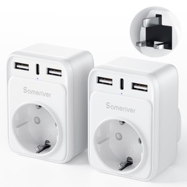 Travel Adaptor UK Adapter England Germany Plug Travel Adapter UK with 2 USB 1USB C (3A) Socket Adapter Type G for England Ireland Great Britain Wall Charger Charging Station (2 Pieces)