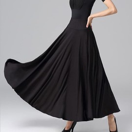 Bona Vita Women's Skirt, Ballroom Dance, Instant Delivery, Practice Wear, Flamenco Costume, Medium Length, Paso Doble Latin Tango, Waltz, Dance Skirt, Dance Skirt, Black