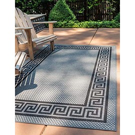 Unique Loom Outdoor Border Collection Casual Greek Key Transitional Indoor and Outdoor Flatweave Gray Area Rug (3' 3 x 5' 0)