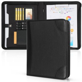 Toplive Padfolio Zipper Portfolio Document Organizer for Business Conference Folders with Paperweight A4 Tablet Case Card Holder Black