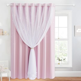 NICETOWN Living Room Window Curtains - Kids Blackout Curtains with White Sheer Overlay Mix & Match for Room Decor, Moon Star Curtains for Baby Nursery, 100W x 95L inches, Pink, 1 PC