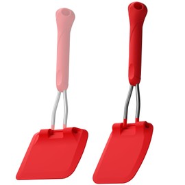 MFTEK Silicone Spatula Set, Heat-Resistant Silicone Spatula Turner Flipper for Nonstick Cookware, 2 Cooking Size Heads, Flexible, Adjustable Angle Spatula Set for Egg, Pancake, Fish, Burger (Red)